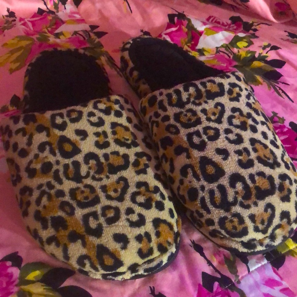 Black leopard house slippers pinup rockabilly L